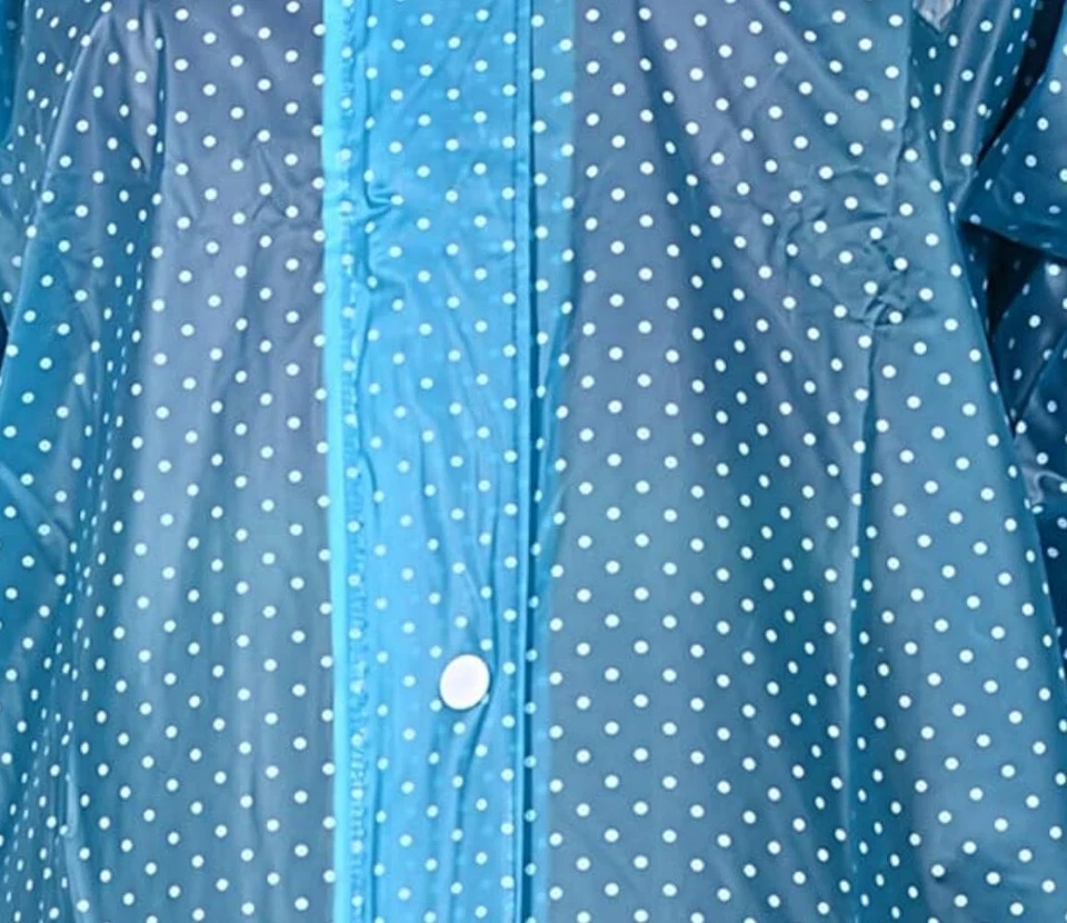 Women Polka Dot Blue Raincoat Hooded Waterproof Jacket XXL Size Lightweight 1pc - Image 3 of 4