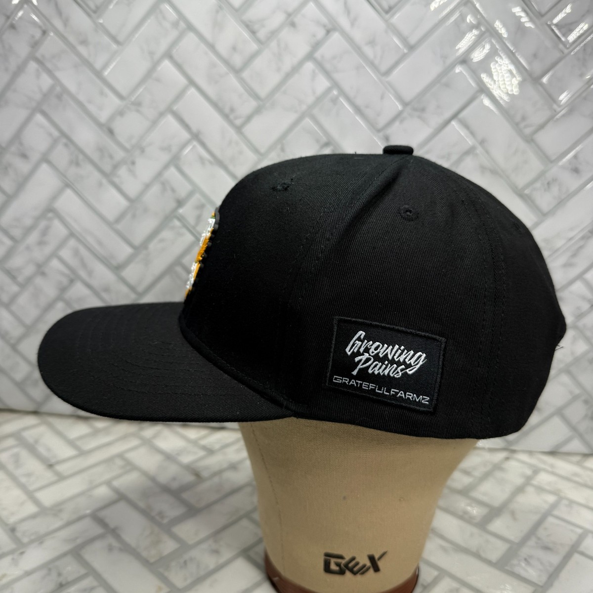 Orange Crush Snapback Hat Growing Pains Grateful Farmz Black Rubber Patch OSFM View 3