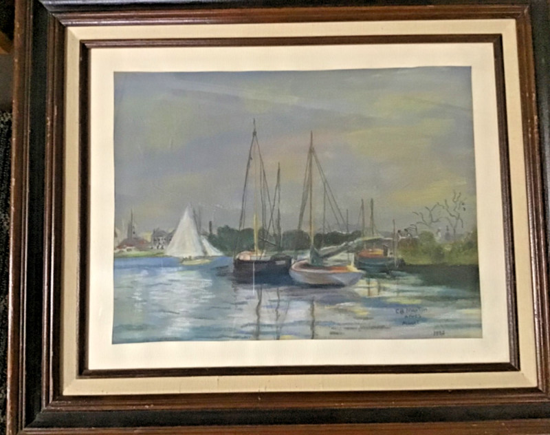Rare OOAK Original Art Painting C.B.Martin Apres Monet 1992~Chalk Drawing Harbor