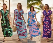Women's Hawaiian Smocked Maxi Dress Cocktail Party Evening Summer Beach Sundress