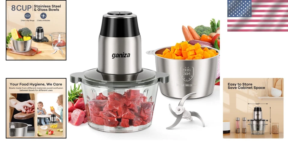 Compact 2-Bowl Food Processor for Chopping, Grinding & Mixing - Safe & Efficient - Image 2 of 4
