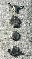 VTG Western Button Covers Set Of 4 Silvertone Cowboy Hat Saddle Chief