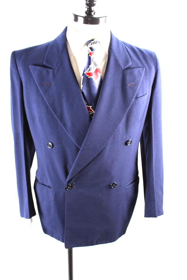 Vintage 1950s Wool Double Breasted Peak Lapel Suit Coat Jacket Mens Size 42 - Image 2 of 4