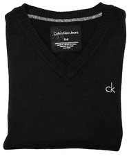  78 NEW CALVIN KLEIN JEANS SWEATER S / 4 BOYS V NECK RACER BLACK CK