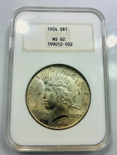 1924 P Peace Silver Dollar $1 NGC MS-62 Fatty Holder - No Reserve!