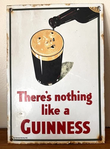 Vintage There's Nothing Like A Guinness  Enamel Beer Sign Guinness Brewing G.B.