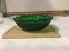 Vintage Anchor Hocking Bowl Forest Green Ruffled Edge 7”  1957-1965