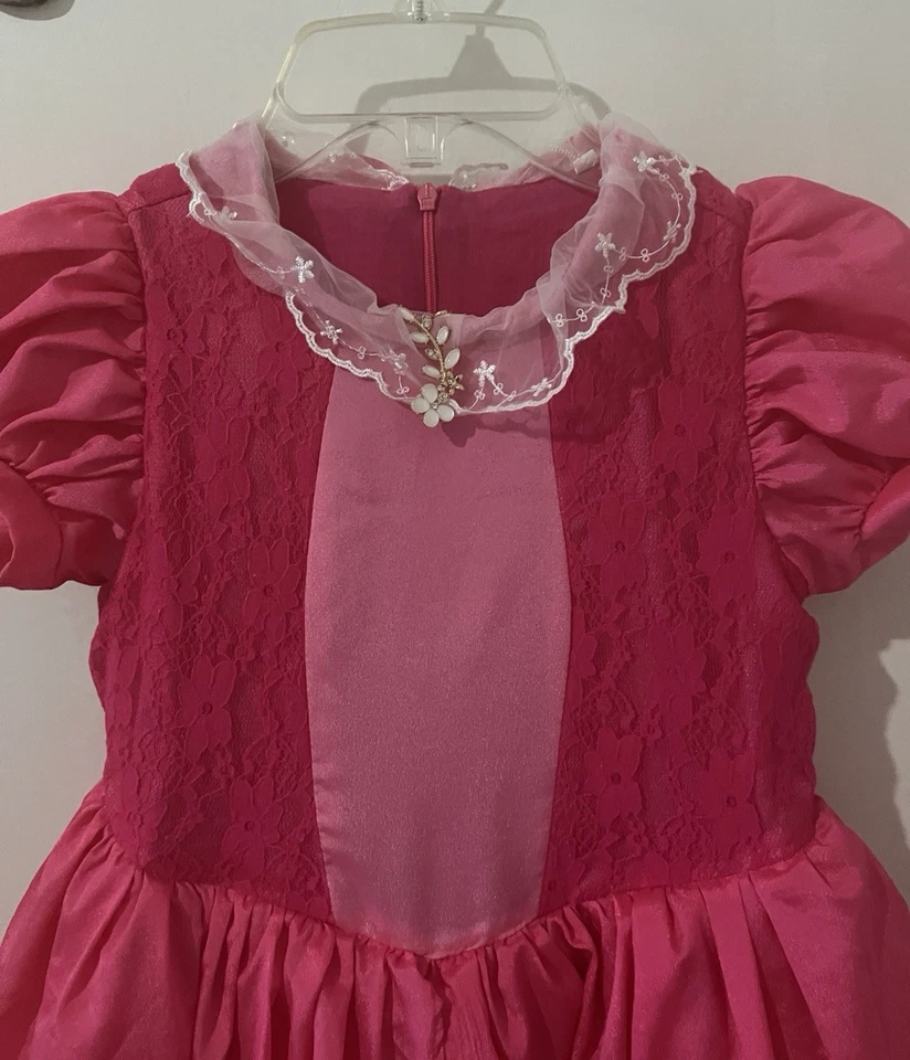 Niñas Vestido de Princesa y Corona Disfraz Rosa Talla 7/8 Tul Fiesta Bella Durmiente Usado en Excelente Condición Foto 4 de 4