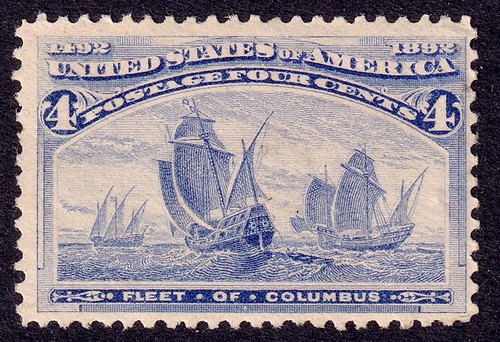 US Scott 233, 1893 Fleet of Columbus, 4c ultramarine, H MINT - Picture 1 of 1