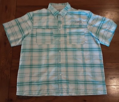 Habit Men s 2XL Fishing Shirt Blue Curacao Plaid Vented UPF 40+ Short Sleeve