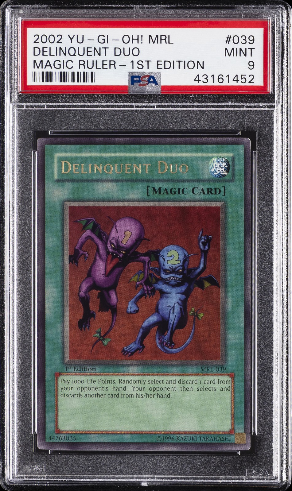 2002 YU-GI-OH! MRL-MAGIC RULER 1ST EDITION #039 DELINQUENT DUO PSA 9