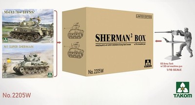 TAKOM 2205W 1/35 Sherman² Tank Box-M4A1(76w)HVSS&M1 Super And Crew w/50 Cal MG