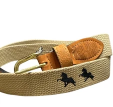 Zep-Pro Mens Size 44 Belt Tan Canvas Leather Horse Equestrian Navy Embroidery