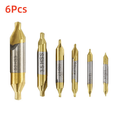6PCS 1.0-5.0mm HSS TiN Coated Center Drill Bit Set Metalworking Hole Drill Hole