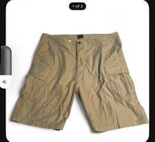 Levi Strauss Co. Men's Beige Canvas Cotton Cargo Shorts Zip, Pockets, Logo