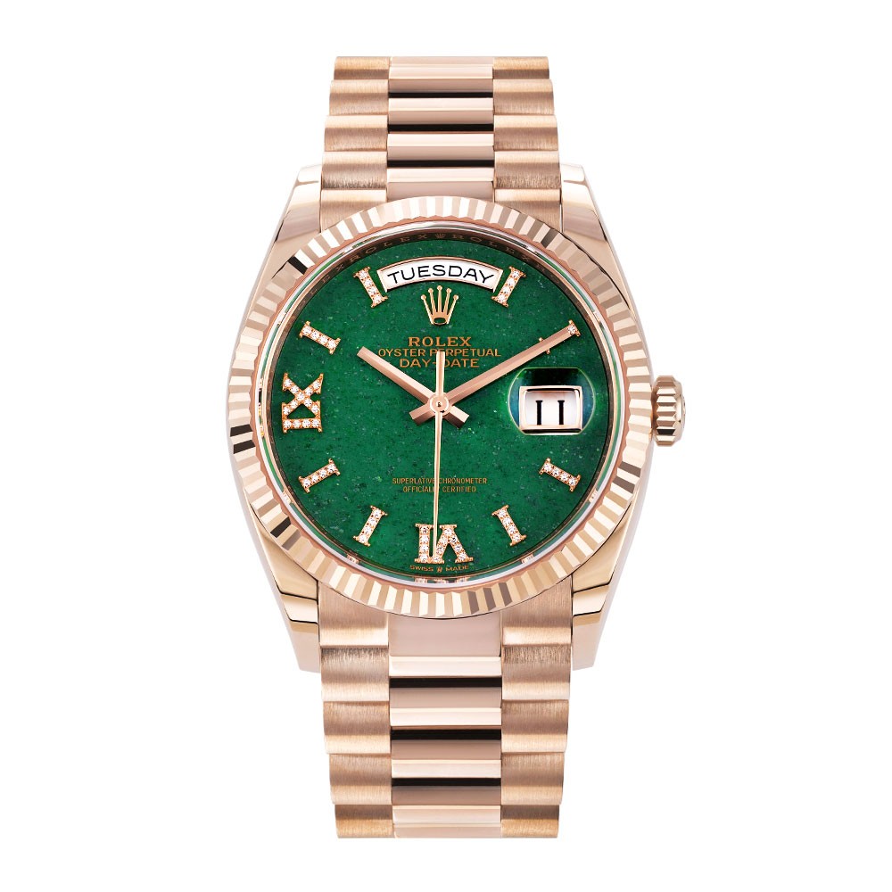 Rolex Day-Date 36 Watch 36MM Green Roman Numerals Dial Rose Gold