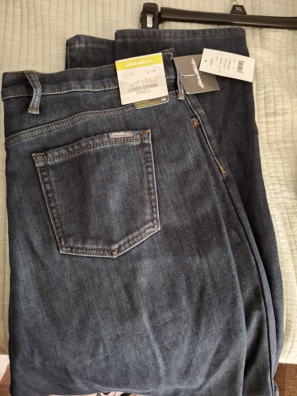 Womens Eddie Bauer Lined Denim Pants Size 16 Boyfriend Tapered Regular
