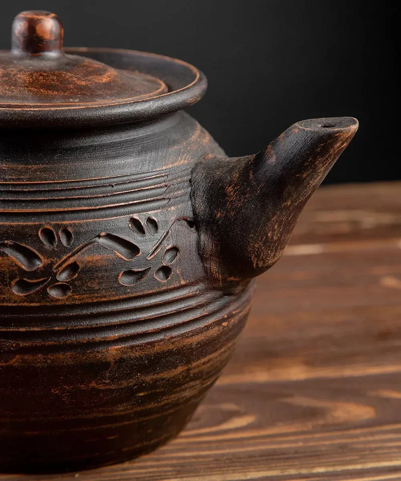 Tetera_Tetera_Hecha de arcilla roja_Ceremonia del té_Decoración del hogar_1L_34 oz_Natural Foto 4 de 4