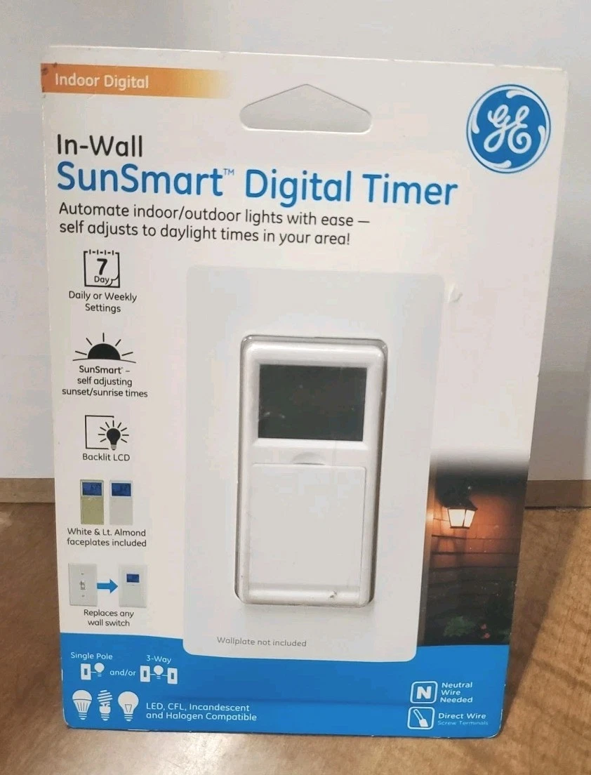 GE SunSmart Indoor 7 Day Programmable Digital Timer #32787 Lighting In Wall