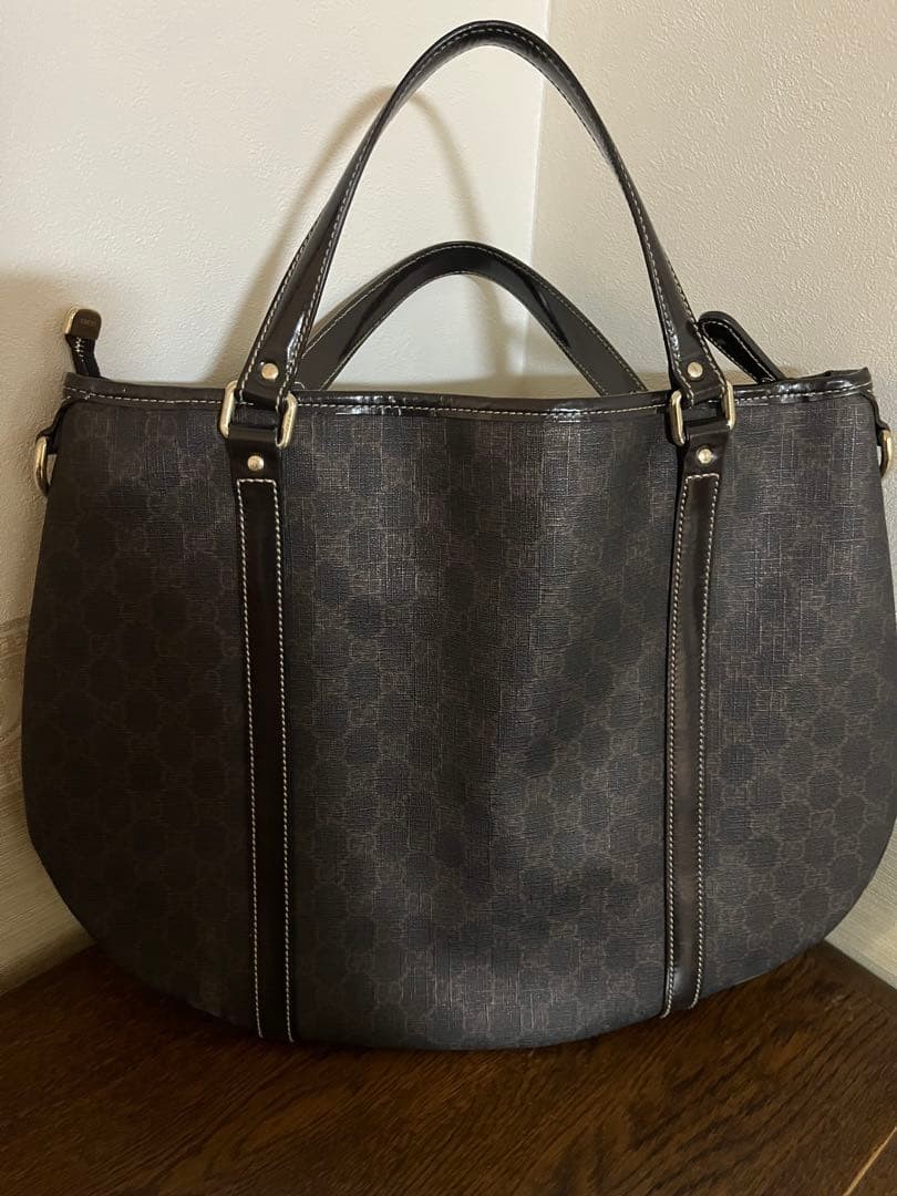 GUCCI Tote Bag Dark Gray Synthetic Leather Honeycomb Pattern Authentic thumbnail 2