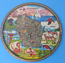 Vintage 1960/70 Wisconsin Souvenir Tray Scarce Design MCM Painted Gilt Landmarks