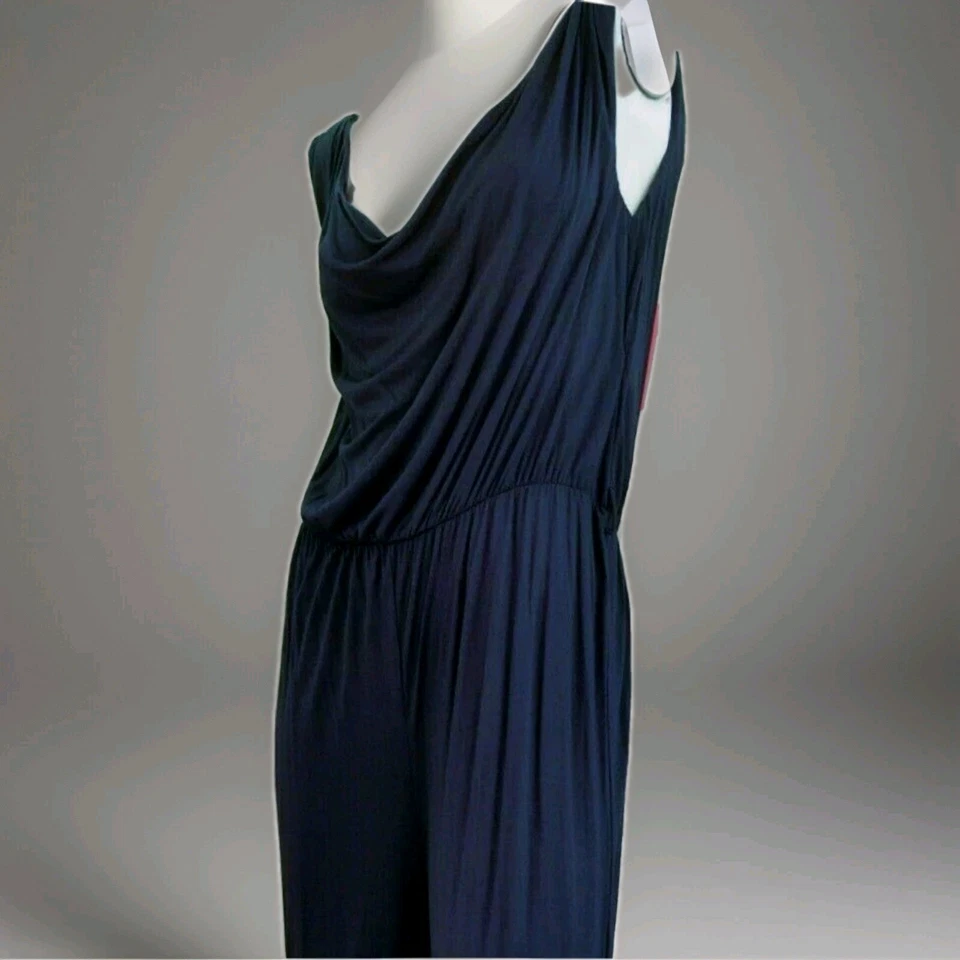 Monsoon Mujer Largo Traje Azul Marino Viscosa Mash Suave Cut Nuevo Tag Free Belt - Imagen 2 de 4