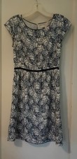 Loft Dress Silky White With Navy Blue Floral Cottagecore, Women’s 00