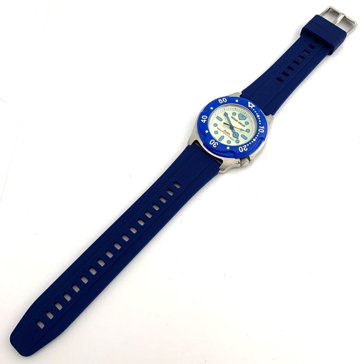 SEIKO ALBA AQUA GEAR V701-1S40 men Quartz White Dial Blue Watch