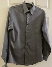 Men Arrow Fitted Gray Long Sleeve Button-Front Dress Shirt Size M 15.5 34/35