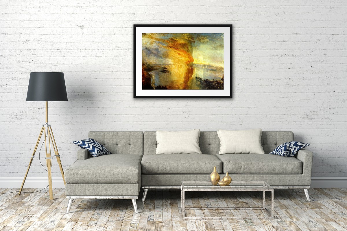 Tableau Toile/cadre William Turner - « Le Feu Au Bâtiment Du Parlement » - Prêt à Accrocher, Neuf, Dimensions Variées