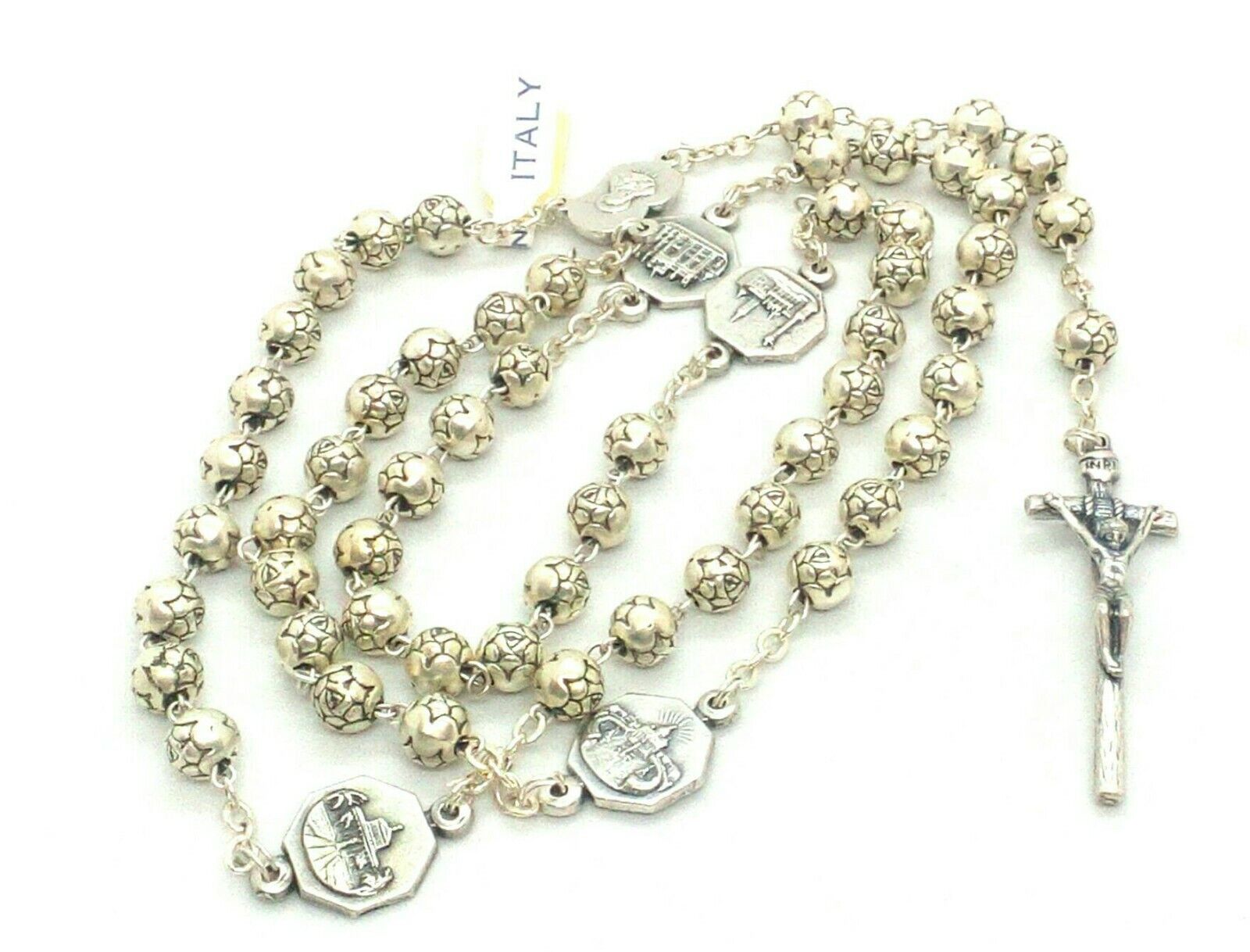 Silver-plated Rosebud-Shaped Rosary Beads, Vatican Souvenir Rosary,Made in Italy