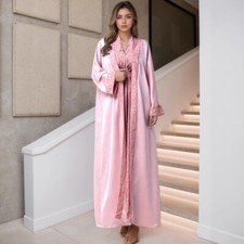 Islamic Open Cardigan Long Maxi Dress Sets 2 Piece Kimono Kaftan Muslim Abaya