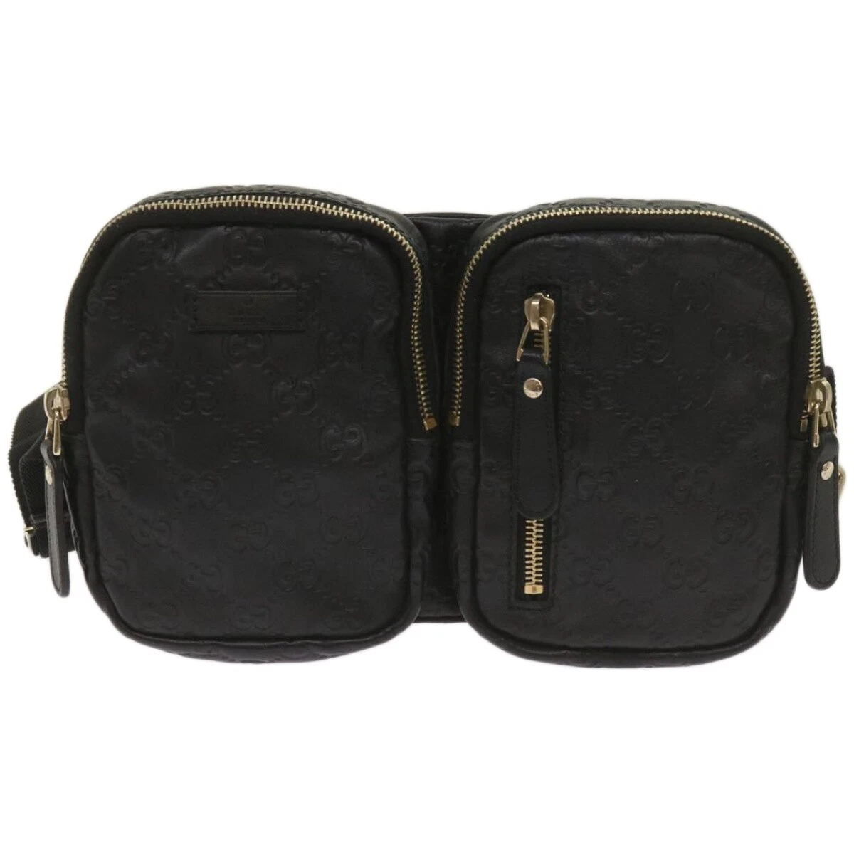Sac à bandoulière en cuir noir signature Gucci Gg authentique