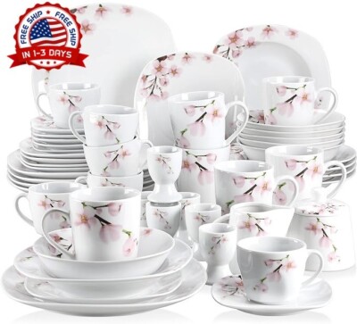 Elegante Juego De Vajillas De Porcelana Ligera Platos Tazones Para Postre  NEW US