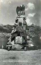RPPC St Gottardo Pass Monument Swiss Alps Ad For Hotel Monte Prosa Diveded Back