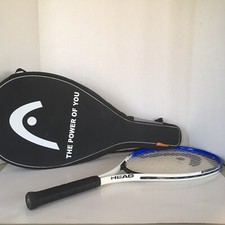 Head TI. Conquest Tennis Racket 4 3/8" Grip White And Blue with Really Nice Case