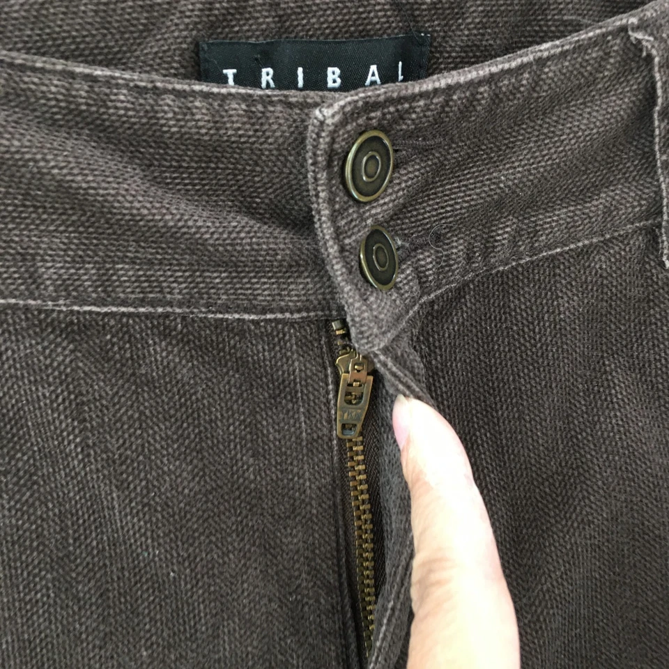 Pantalones Tribales de Pierna Recta para Mujer 6 (Real 30x33) Marrón tiro Medio Informales Cremallera Mosca Foto 4 de 4