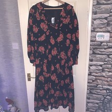 Boohoo Plus The Printed Ruffle Midax I Dress Black Size 16