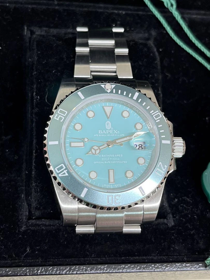 BAPEX TYPE 1 M BATHING APE Sax Blue × Silver Color Wristwatch Mens
