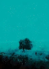 Lone Tree at Snowy Night 5"x7" Print on Matte Paper | Minimal Landscape Painting