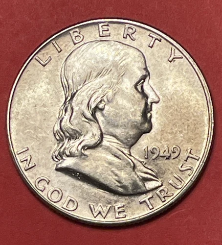 1949 P Franklin Silver Half Dollar, Gem Uncirculated, Toned, FBL.