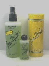 JEAN NATE After Bath Spray 7.7 oz + Travel Splash + Perfumed Talc *VINTAGE AS-IS