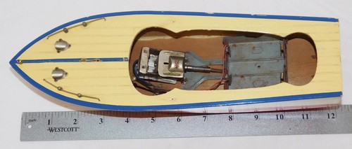 FRÜHE VINTAGE Kajütkreuzer Holz Boot Batterie mit TON Motor JAPAN Toytime Ito 12" - Bild 17 von 18