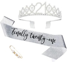 21st Birthday Sash and Tiara, Finally 21 Birthday Rhinestone Tiara Set for Girls