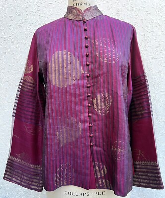 Sonam Dubal India Plum 100% Silk Pleated Designer Women's L Nehru Jacket Tunic
