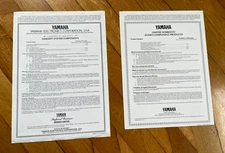 Lot 2 Vintage Yamaha Warranty Cards Sheets Audio + Concert System Components AV