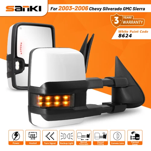 White Tow Mirrors For 2003-2006 Chevy Silverado GMC Sierra W/LED Turn Signals