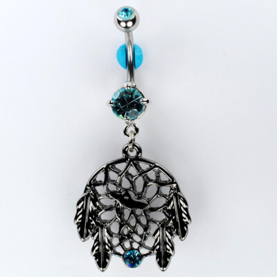 DREAM CATCHER Dangle Belly Button Ring AQUA DREAMCATCHER Navel Jewelry (C6)