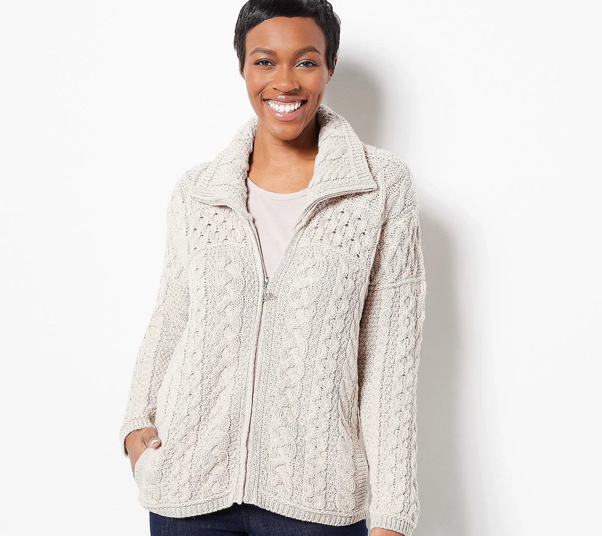 Aran crafts top sweater coat
