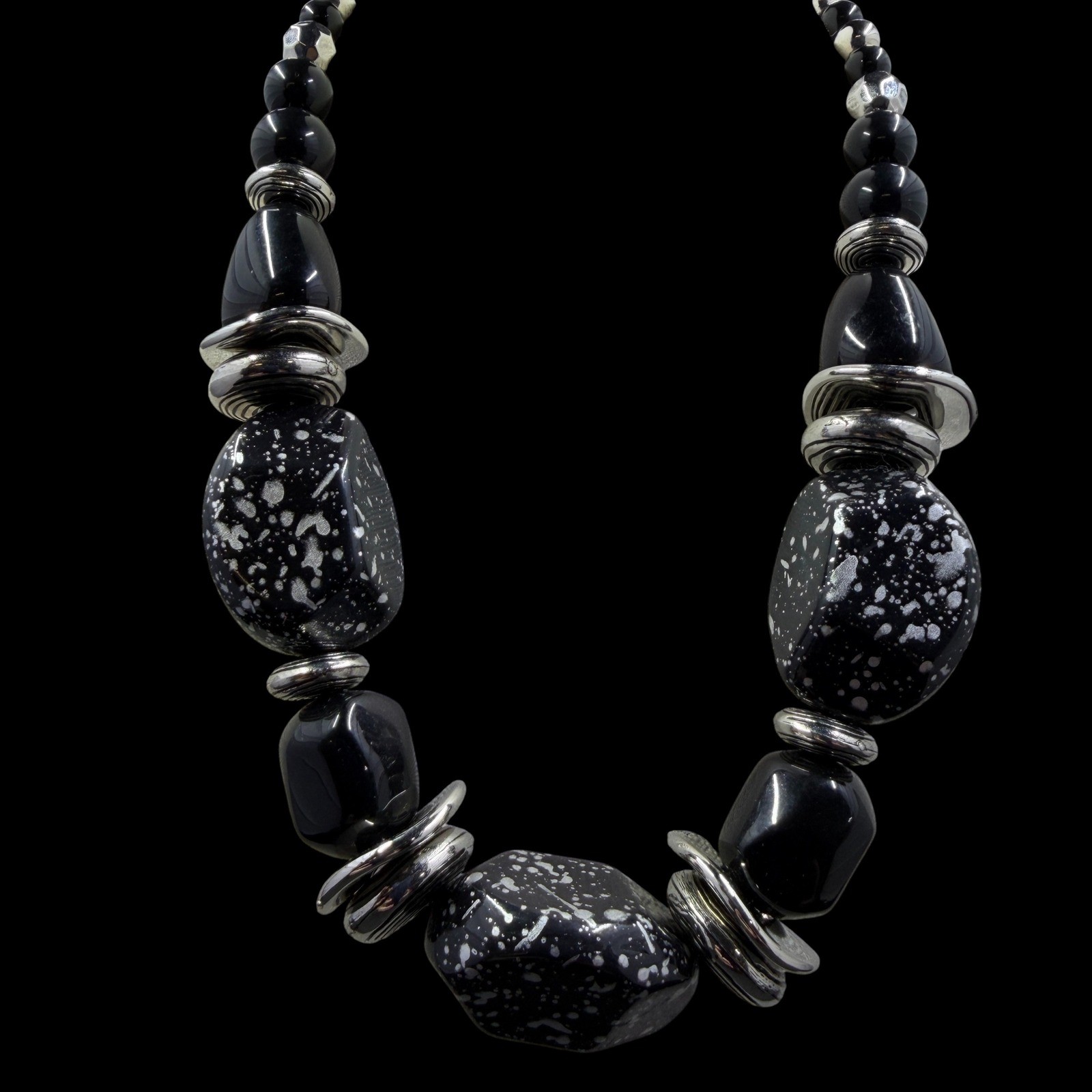 Black Silver Splatter Beaded Statement Necklace C… - image 7